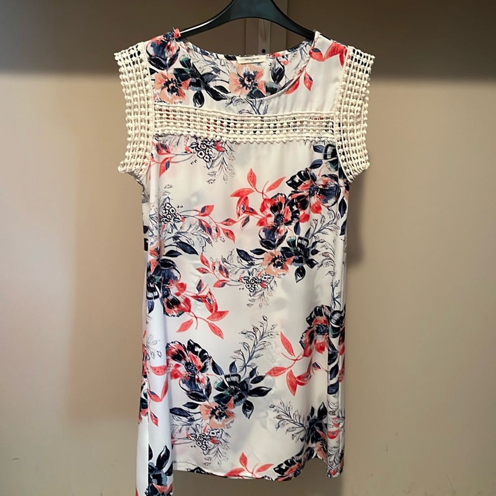 12 PM By Mon Ami Floral Dress with Navy and Coral Accents